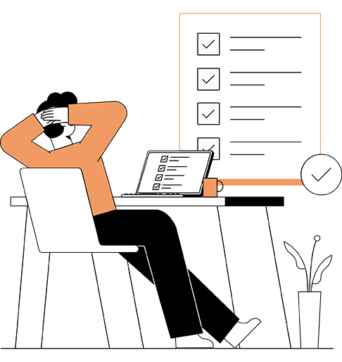 Illustration of a person relaxing at a desk with a checklist
